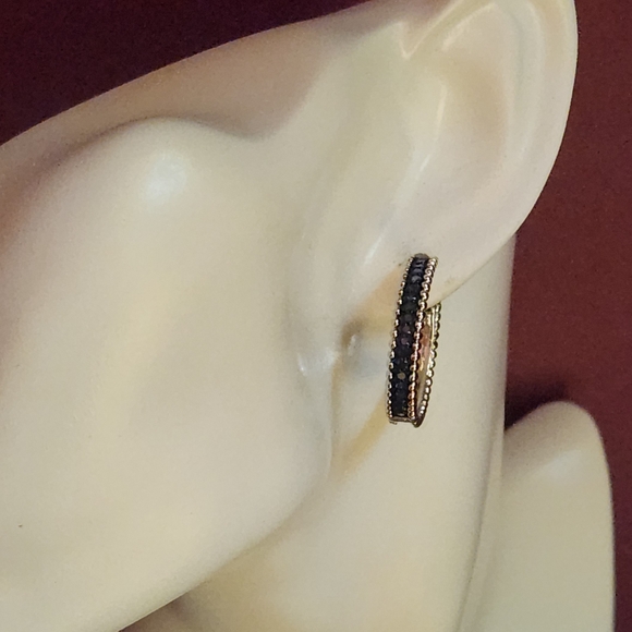 Elegant Silver and Blue Gemstone Hoop Earrings - Picture 3 of 6